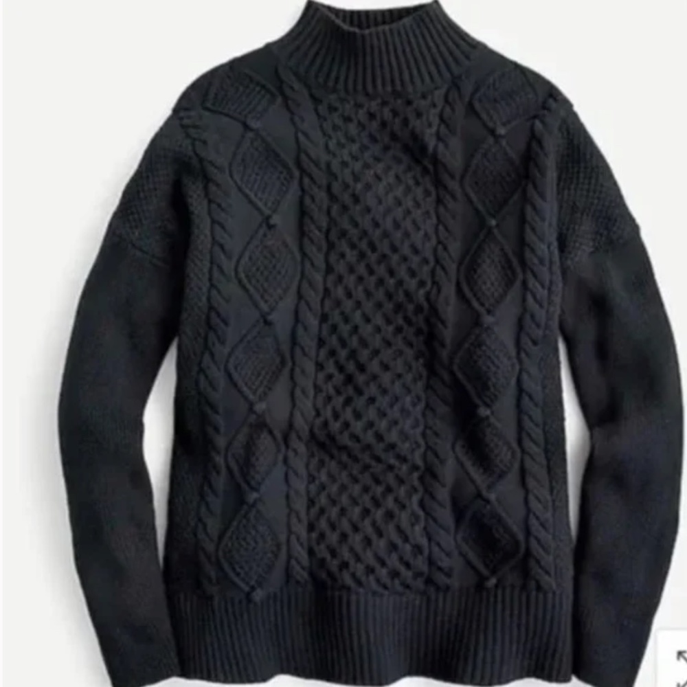 J.Crew Mockneck Black Cable Knit Sweater - Size XS - 100% Cotton